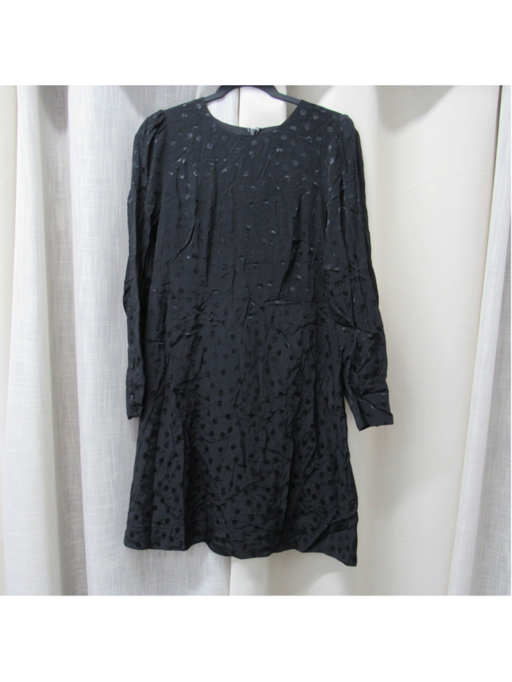 J. Crew Black Jacquard Floral Dot Shift Dress Long Sleeve Mini Size 8 AR644